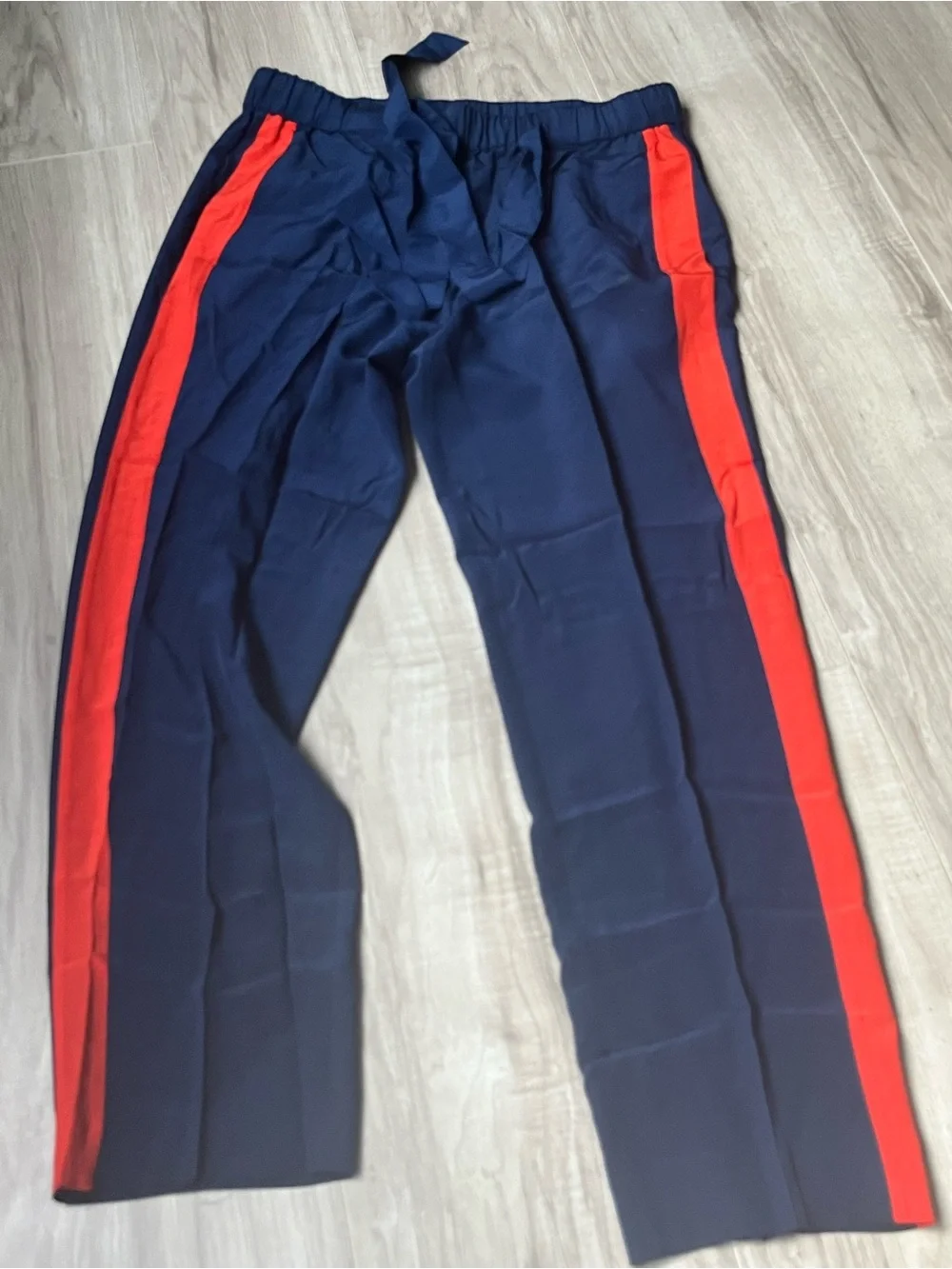Tory Burch Navy silk pants with Red Side Stripes